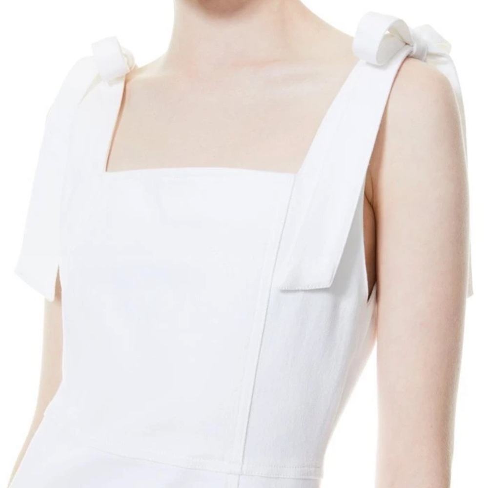 ALICE + OLIVIA - MARYANN TIE SHOULDER MINI DRESS - White Jean Dress Jumper - Picture 6 of 12